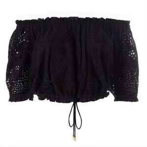 NWT Melissa Odabash Francesca Eyelet Off The Shoulder Top Black Size Large NEW